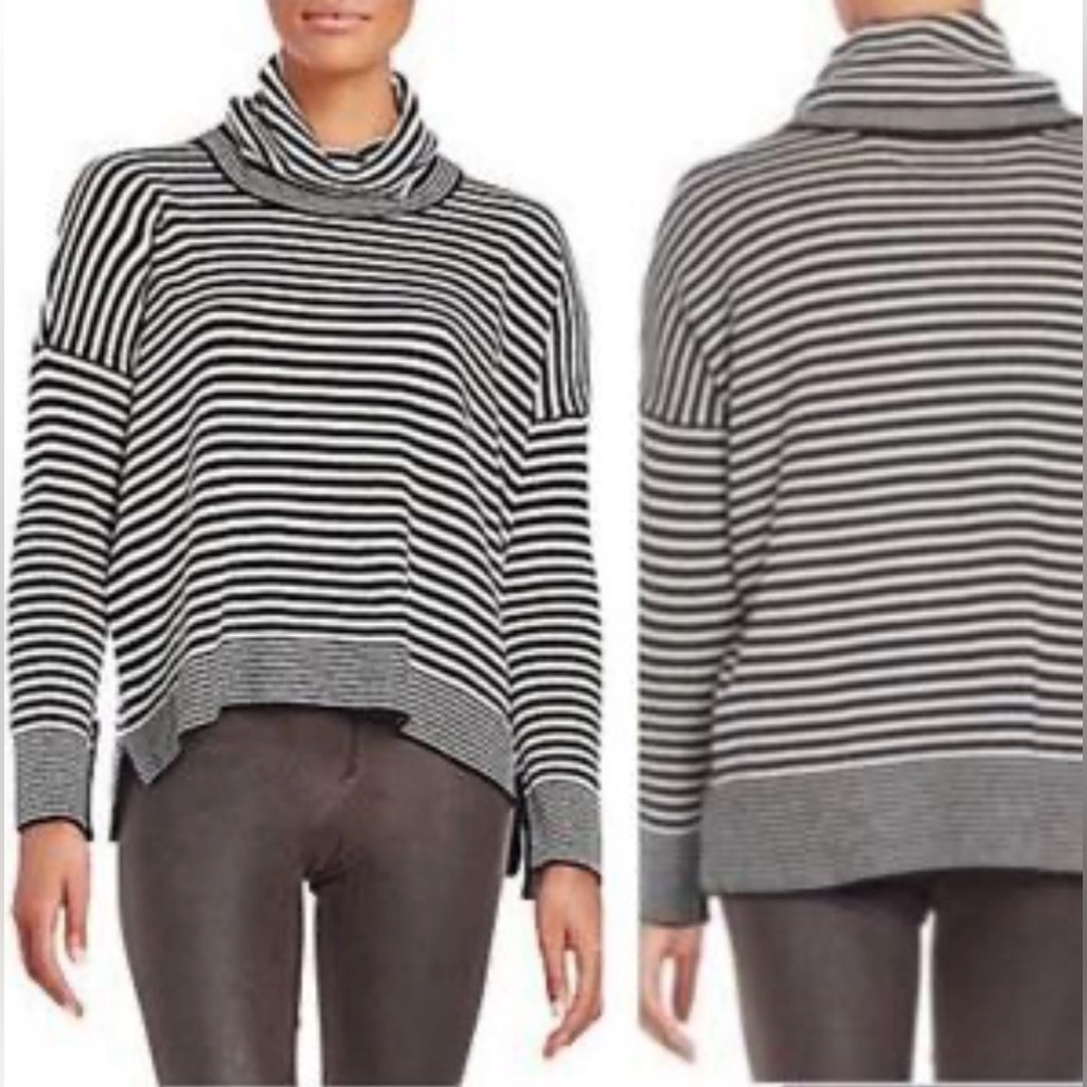 Alice + Olivia Striped Black & White Cowl Neck Women's Sweater